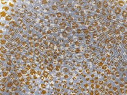 PPC248-24 Doodle Art 2 - Caramel on Pale Blue Rayon Challis Fabric