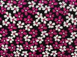 PPC248-32 Floral Pop - Dark Pink and Ivory Floral Print on Black Rayon Challis Fabric