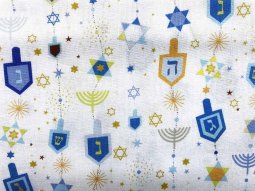 Quilting Cotton Print - Hanukkah Festival Dreidels on White