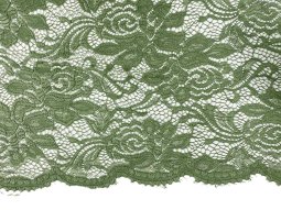 VF233-40 Tidal Lace - Avocado Green Stretch Lace Fabric with Scalloped Borders