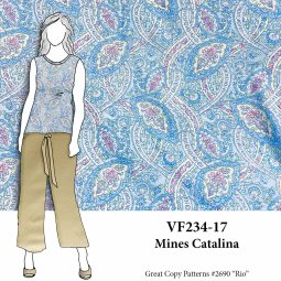VF234-17 Mines Catalina - Pastel Blue and pink Cotton-Rayon Jersey Knit Print Fabric