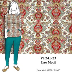 VF241-23 Eros Motif - Jewel Tone Paisley Print on 66” Cotton and Rayon Blend Knit Fabric