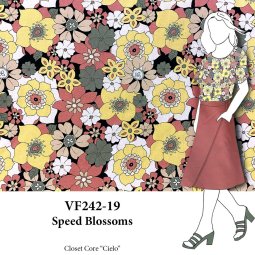 VF242-19 Speed Blossoms - Sage + Tan + Yellow, and Light Sienna Floral Rayon Challis Fabric