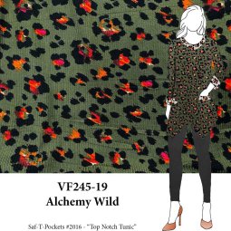 VF245-19 Alchemy Wild - Orange on Olive Ribbed Knit Fabric