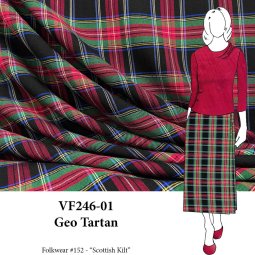 VF246-01 Geo Tartan - Black with Red and Green Plaid Rayon Challis Fabric