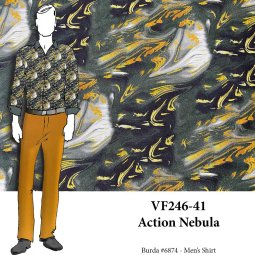 VF246-41 Action Nebula - Gold and Black Rayon Challis Fabric