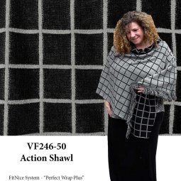 VF246-50 Action Shawl - Reversible Black & Grey Designer Fringed Knit Fabric Made in Spain