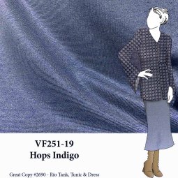 VF251-19B Hops Indigo - Heathered Denim Blue Ponte de Roma Fabric *second dye lot*