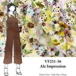 VF251-36 Ale Impression - Muted Floral Rayon Challis Fabric
