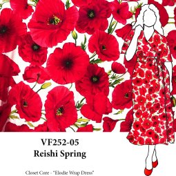 VF252-05 Reishi Spring - Rich Red Floral Print on White Slubbed 140GSM Rayon Fabric by Telio