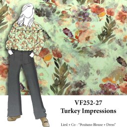 VF252-27 Turkey Impressions - Digital Printed Floral on Mint Rayon Challis Fabric