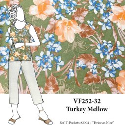 VF252-32 Turkey Mellow - Muted Floral on Avocado Textured Rayon Crepeon Fabric