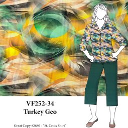 VF252-34 Turkey Geo - Digital Rayon Swirling Print Rayon Challis Fabric