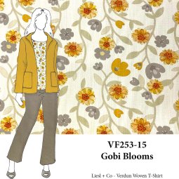 VF253-15 Gobi Blooms - Dijon and Taupe Flowers on Cream Rayon Linen-weave Fabric