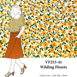 VF253-41 Wilding Florets - Turmeric and Orange Flowers on Pale Yellow Rayon Challis Fabric