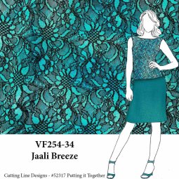 VF254-34 Jaali Breeze - Jade & Black Designer Stretch Lace Fabric