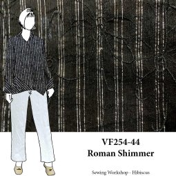 VF254-44 Roman Shimmer - Black Cotton Gauze Fabric With Silver Pinstripes and Embroidery