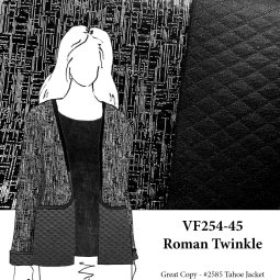 VF254-45 Roman Twinkle - Black Quilted Poly-Cotton Double-knit Fabric with Silver Accents