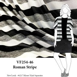 VF254-46 Roman Stripe - Black with Grey and White Stripe Semi-sheer Designer Knit Fabric