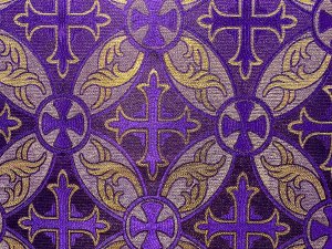 Metallic Church Brocade Fabric - 1914 Purple-Gold