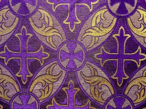 Metallic Church Brocade Fabric - 1914 Purple-Gold