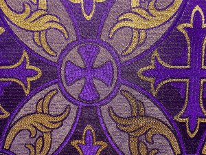 Metallic Church Brocade Fabric - 1914 Purple-Gold