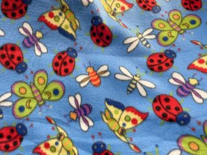 Polar Fleece Print Fabric - Happy Bugs on Blue