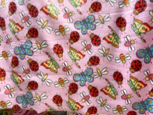 Polar Fleece Print Fabric - Happy Bugs on Pink