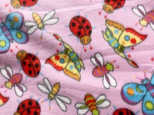 Polar Fleece Print Fabric - Happy Bugs on Pink