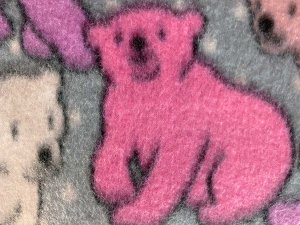 Polar Fleece Print Fabric - Pink Polar Bears on Grey