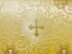 Metallic Church Brocade Fabric - 7496 Little Cross - White-Gold