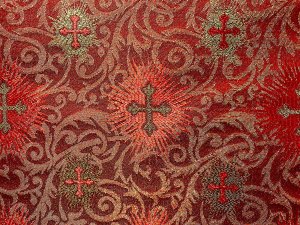 Metallic Church Brocade Fabric - 7496 Little Cross - Red-Gold