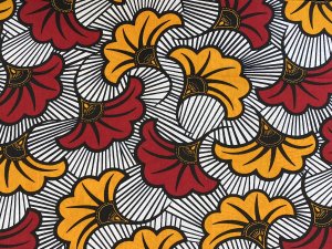 African Wax Print Cotton Fabric - Red and Gold Fanning Flora #311530