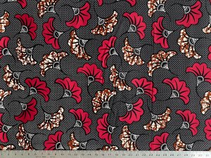 African Wax Print Cotton Fabric - Red and Batik-Brown Fanning Flora #311531