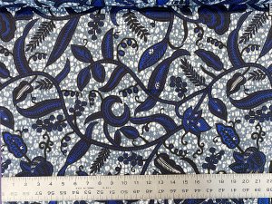 African Wax Print Cotton Fabric - Blue Vines  #311542