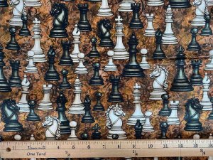 Quilting Cotton Print Fabric - Checkmate Chess Pieces Brown
