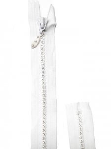 Lorna Crystal Zipper - 22 inch Closed Bottom - Dress Zipper - White with Silver Crystals