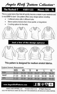 Sewing Pattern - Angela Wolf #1123 The Ruched-T