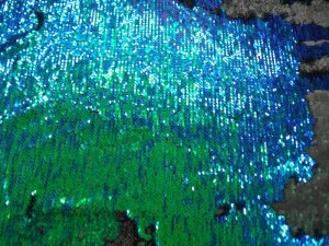 Mermaid Reversible Sequin Knit - "Ariel" - Blue Green/Matte BlackAriel - Polyester Spandex blend Sequin Fabric