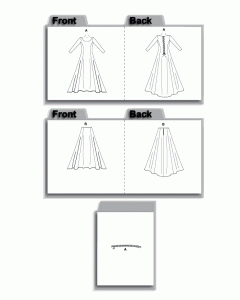 Butterick 4827 Flat Pattern Drawings - Medieval Dress Costume Sewing Pattern