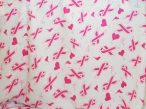 Fleece Prints - Pink Ribbons with Hearts, full width view