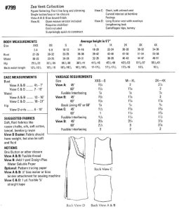 LJ Designs #799 yardage chart