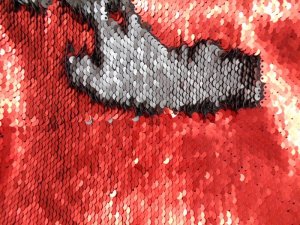 Mermaid Reversible Sequin Knit Fabric - Red with Matte Black