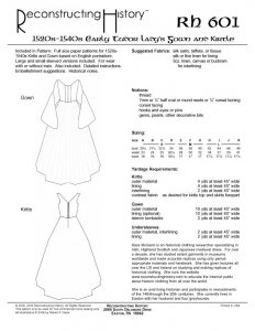 Reconstructing History #RH601 - Early Tudor Ladies' Gowns and Kirtles Sewing Pattern