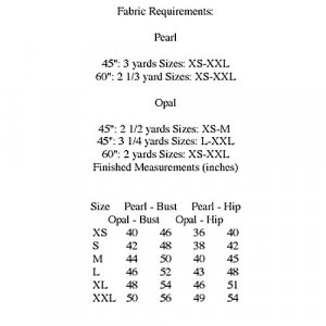 Sewing Workshop - Pearl & Opal Jacket pattern yardage chart