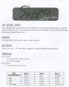 Shapes - Six Sense Skirt pattern, yardage chart