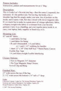 Sewing Workshop Patterns, L2 Bag - Yardage Requirements
