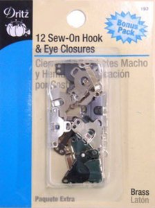 Dritz #193 Sew On Hook & Eye Closures - Black and Silver -12 Count