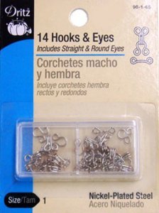 Dritz Hook & Eyes #90-1-65 -Nickel Size 1- 14 Count