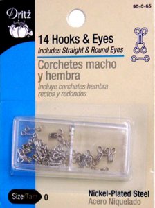 Dritz #90-0-65 Hook & Eyes - 14 Count Nickel - Size 0